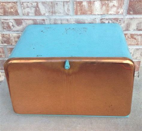 Vintage Beauty Box Stainless Steel Bread Box with Turquoise